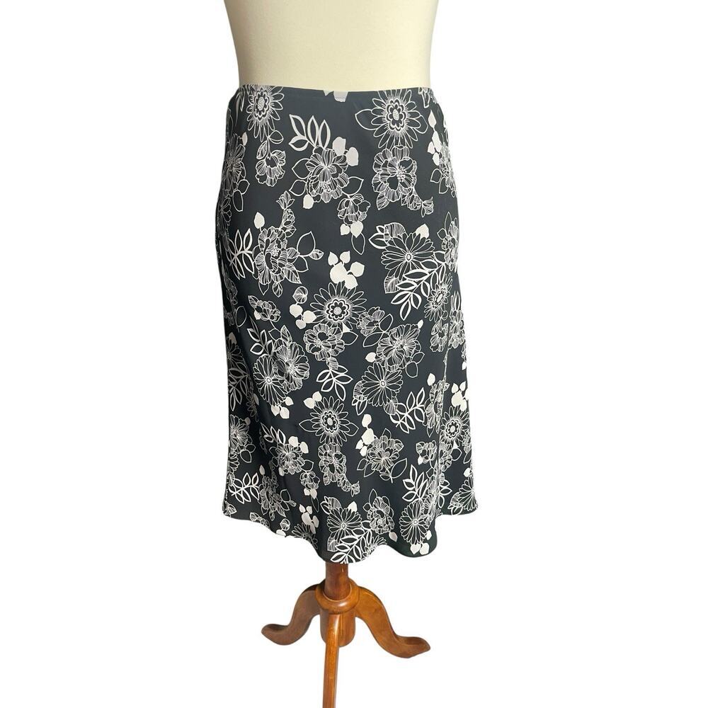 Apostrophe Skirt Womens XL Black White Floral A-Line Knee Length Lined Girly